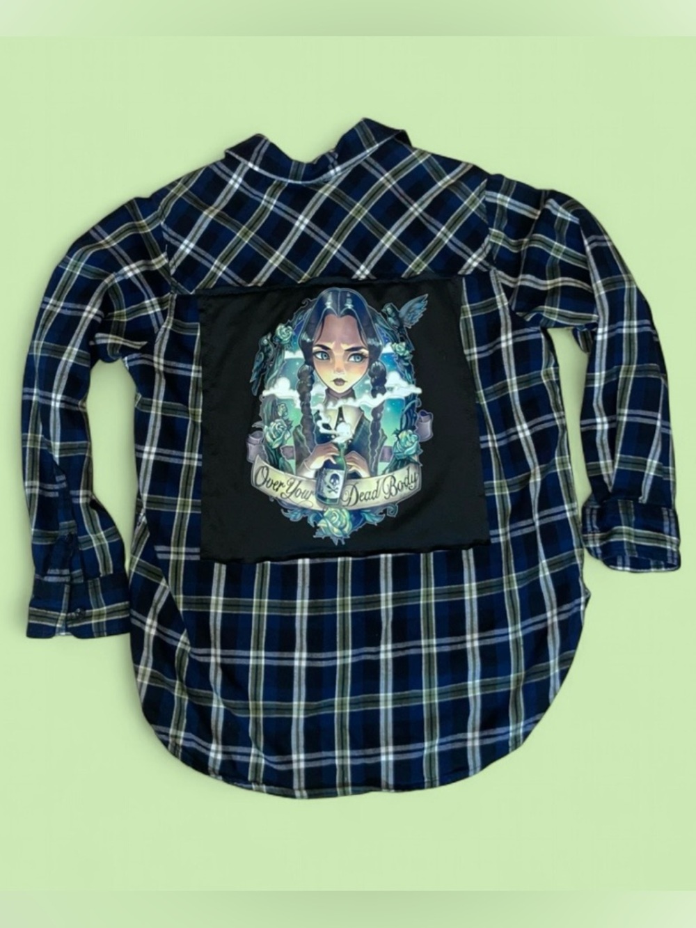 Upcycled Time and Tru Wednesday Addams Plaid Button-Up Shirt